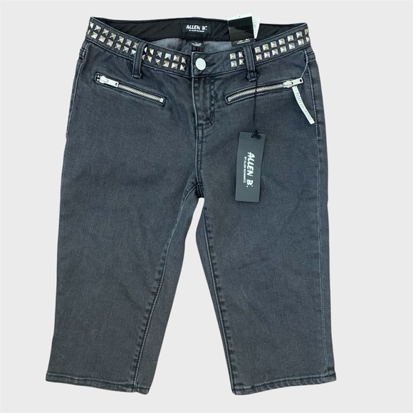 ABS by Allen Schwartz Pants - Allen B Studded Denim Shorts Women's Size 4 Gray Moto Zip NWT Punk Y2K Style